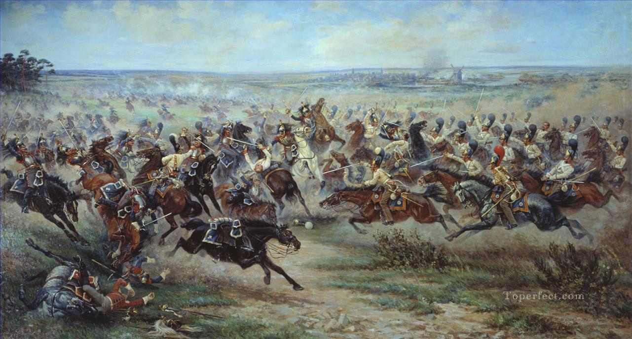 1807年6月2日のヴィクトル・マズロフスキー軍事戦争におけるロシアのライプ衛兵の突撃油絵